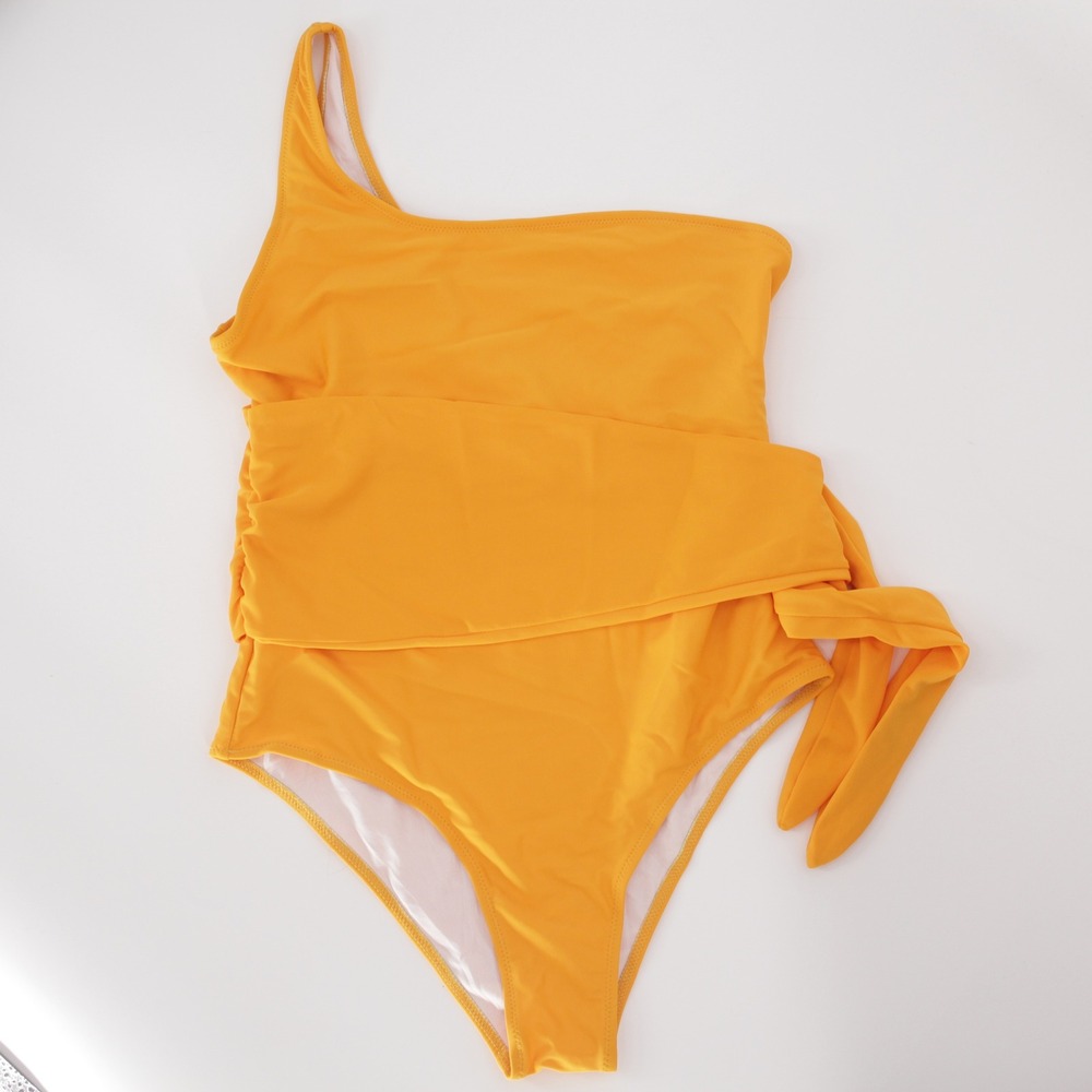 SHEIN Women's Yellow One Shoulder Tie Side One Piece Swimsuit Size Large